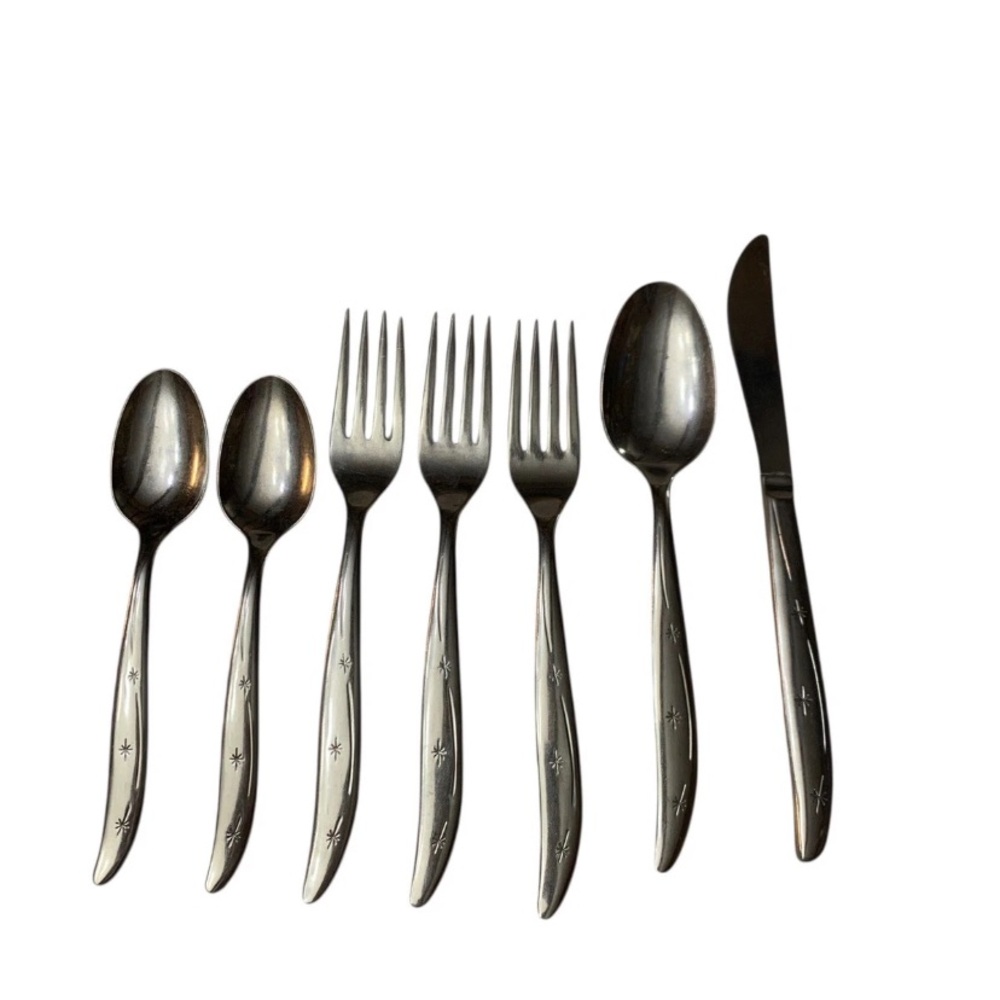 Superior Stainless Flatware Mixed Lot 7 ATOMIC STARBURST MCM Forks Spoons Knife